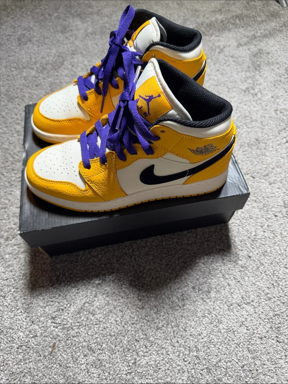 Jordan Yellow, Purple & White High-Top Sneakers